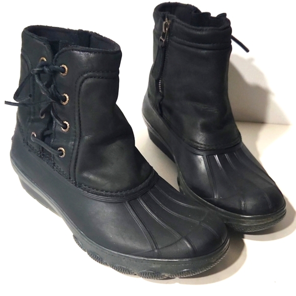 Sperry Shoes - Sperry Black Laced Side Inside Zip Leather Upper Winter Ankle Boots Size 8M
